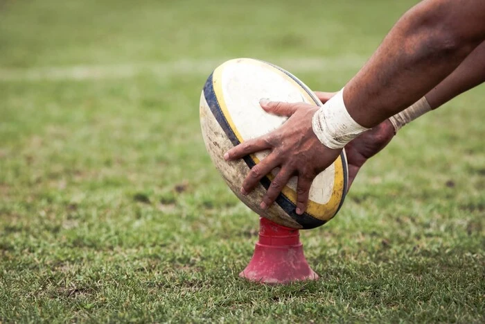 A group of rugby players in training